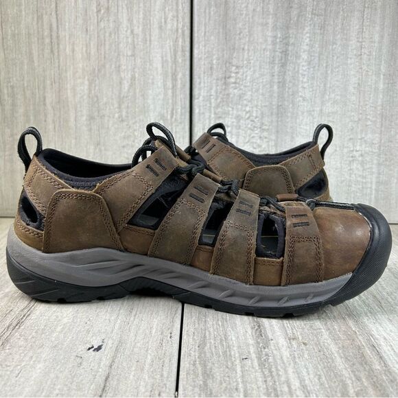 KEEN Utility Atlanta II Brown Leather Steel Toe Sandal Shoe Mens Size 9 EE Wide - Picture 2 of 10